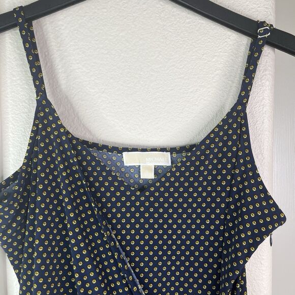 Michael Michael Kors Jumpsuit Large Navy and Gold Geo Print Side-Tie Wide Leg L - Picture 2 of 14